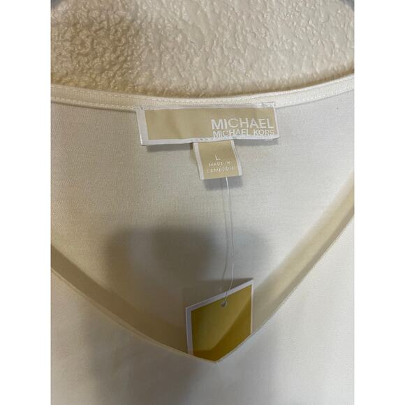 NWT Michael Kors Glam Minimalist Ivory Flowy Long Sleeve V Neck Blouse Large - Picture 9 of 12
